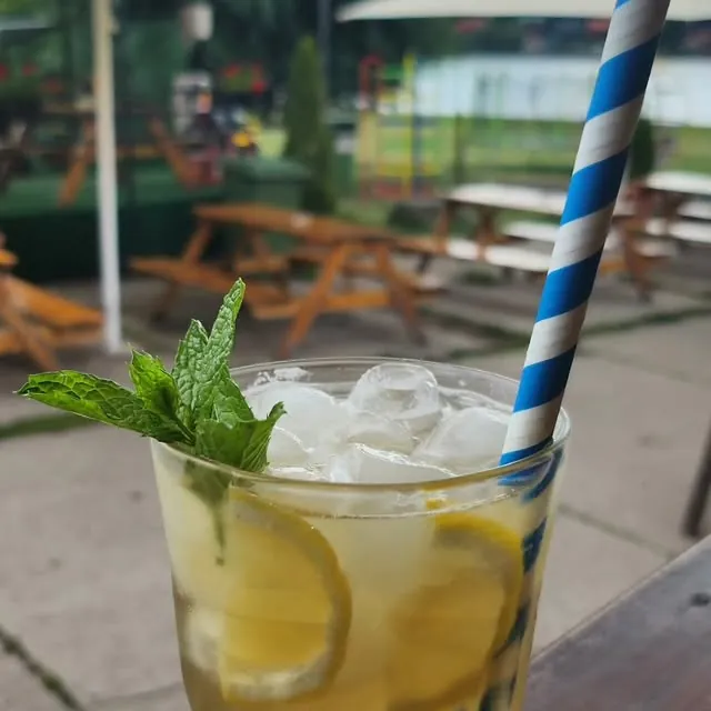 Domáci citrusový ľadový čaj s mätou na terase Bistra Vinné